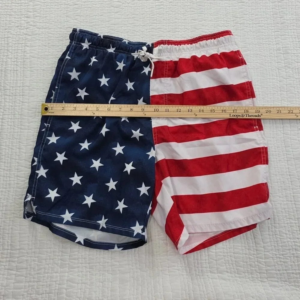 Old Navy American Flag Swim Trunks Men's M (30-32) Lined Drawstring‎ Elastic